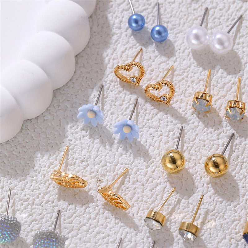 Wholesale diamond compact exquisite love pearl geometric combination female earrings