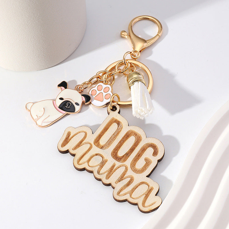 Wholesale Colorful DOG MAMA Tassel Wood Keychain Mother's Day ACC-KC-HuiWen012