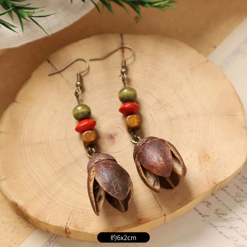 Wholesale Vintage Hand-made Plant Fruit Wood Earrings