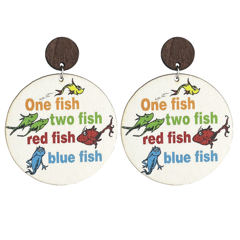 Wholesale 2 Pairs/pack Alphanumeric Frog Wooden Fun Cute Earrings ACC-ES-HY205