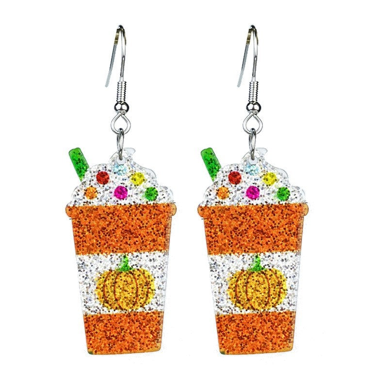 Wholesale Shining Autumn Thanksgiving Turkey Pumpkin Pie Maple Leaf Coffee Sunflower Earrings