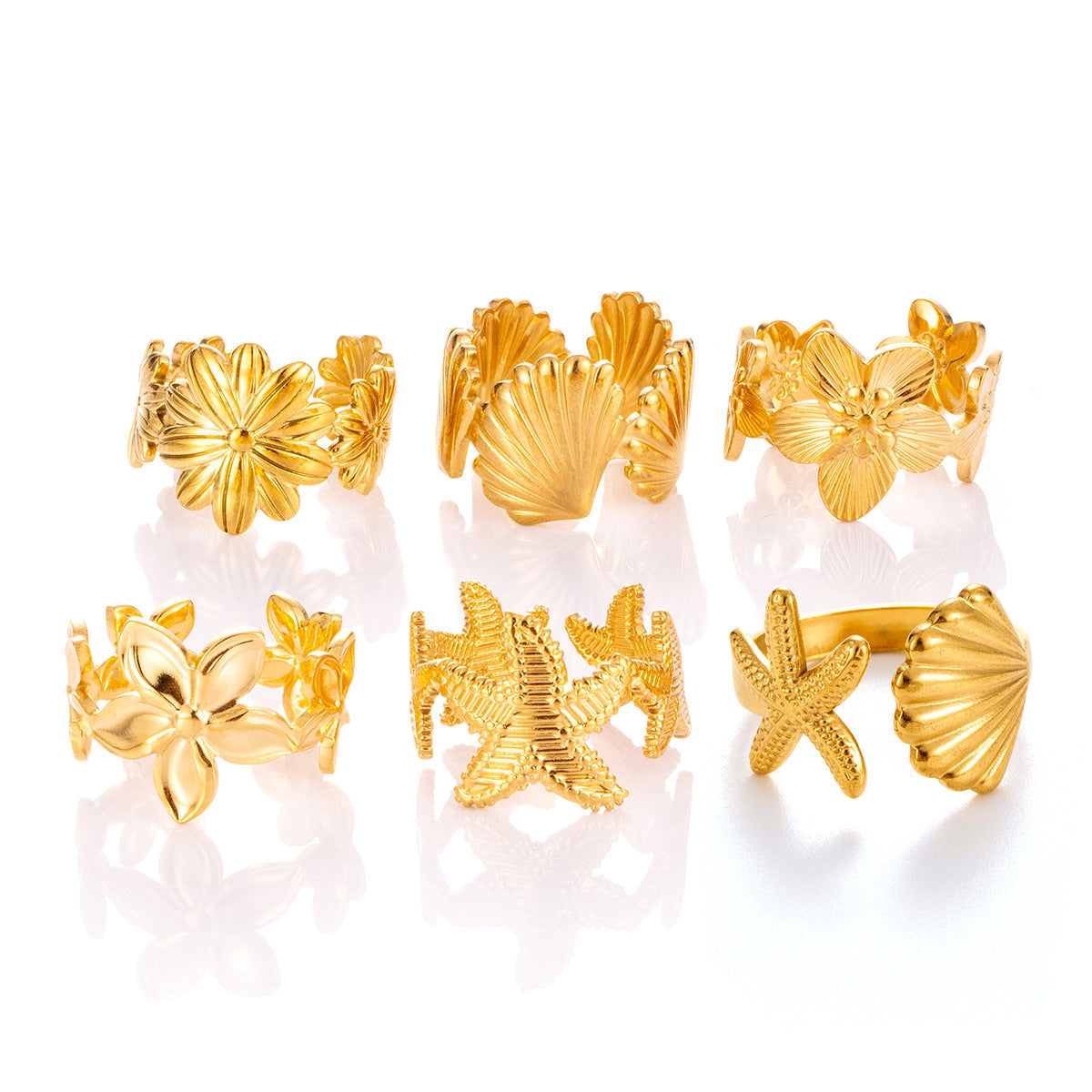 Wholesale Titanium steel simple versatile niche shell flower starfish  light luxury  opening adjustable ring