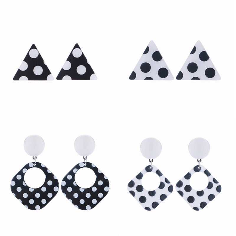 Wholesale Exaggerated Polka Dot Black and White Polka Dot Acrylic Earrings