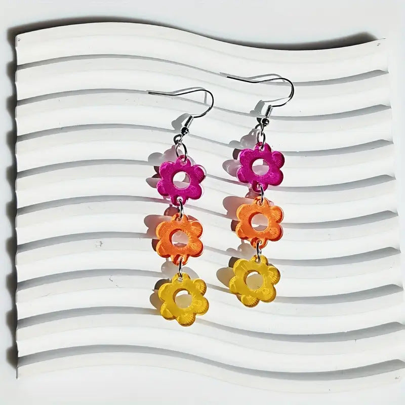 Wholesale  multi-color floret stitching pendant acrylic earrings