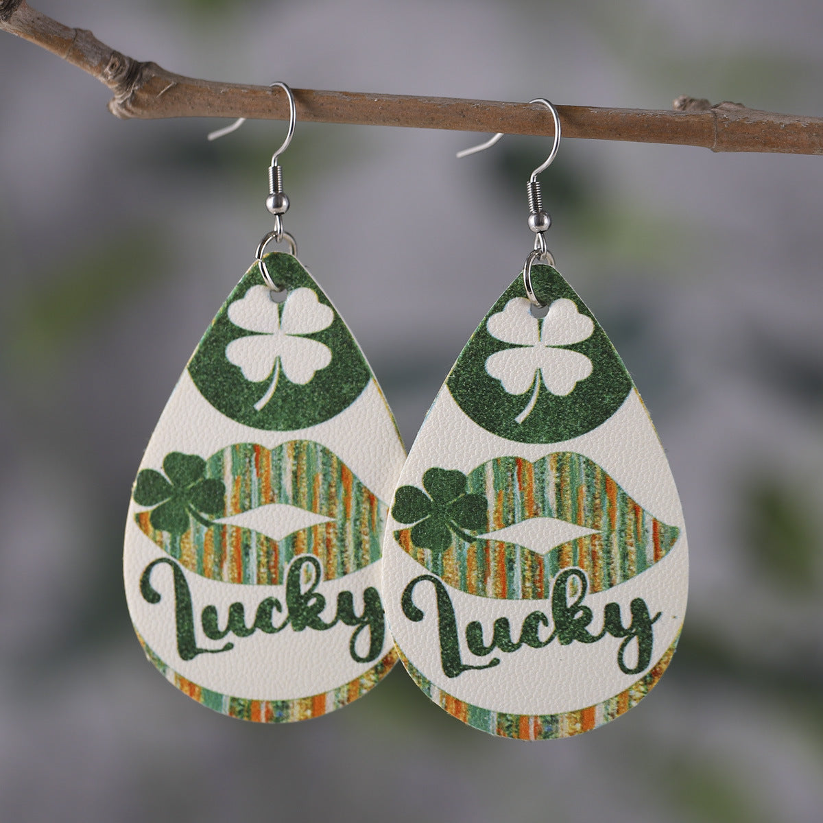 Wholesale St Patrick's Day dwarf beer round drop pendant PU  double-sided earrings