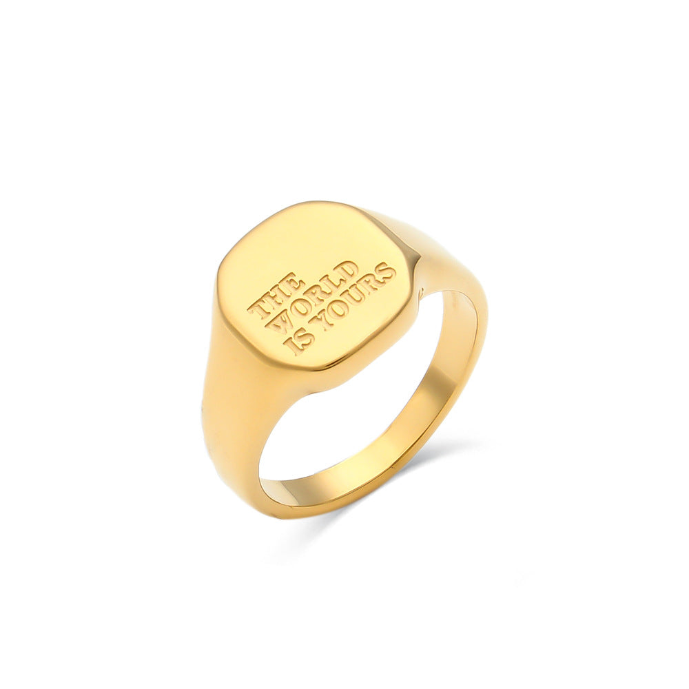 Wholesale English Alphabet Ring Titanium Steel Electroplated 18K Gold Ring ACC-RS-Mengj001