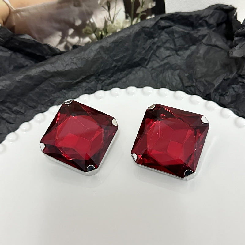 Wholesale Square Octagonal Glass Moonlight Crystal Large Solitaire Earrings