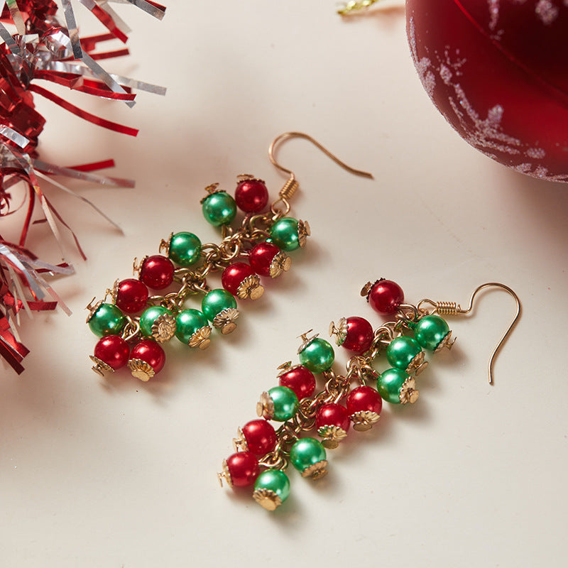 Wholesale Christmas  Long Asymmetrical Dopamine Metal Earrings