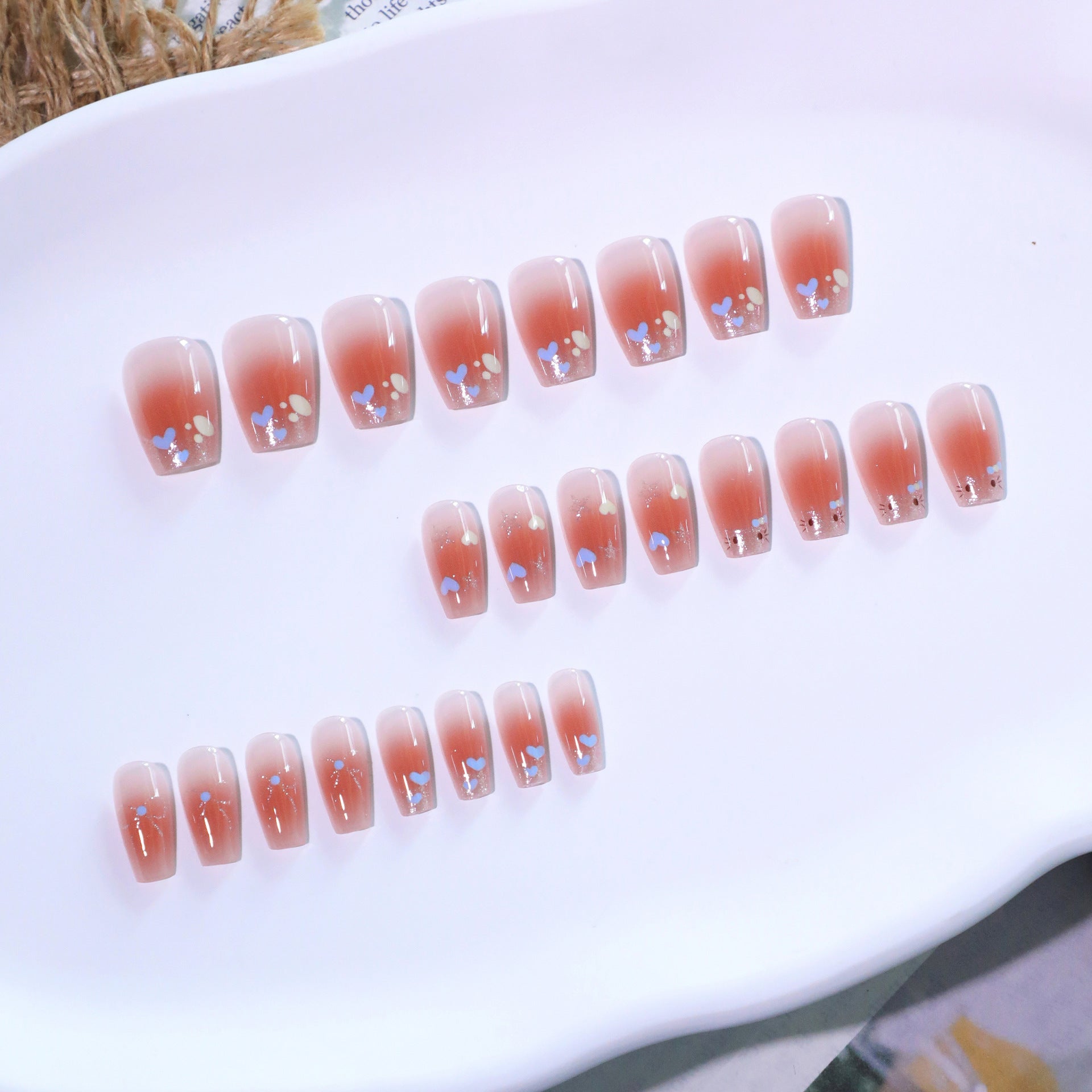 Wholesale 24 Pieces/box Blush Heart Bow Nails Kits Nail Stickers