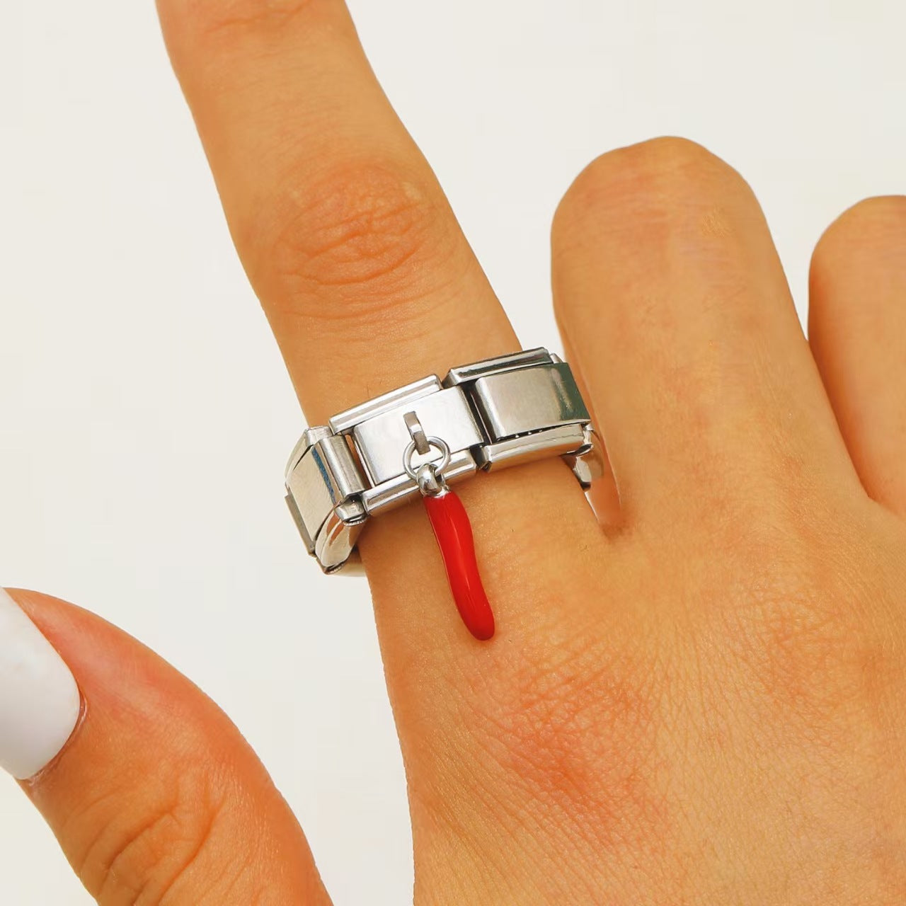 Wholesale oil-drip Devil Eye titanium steel square module ring