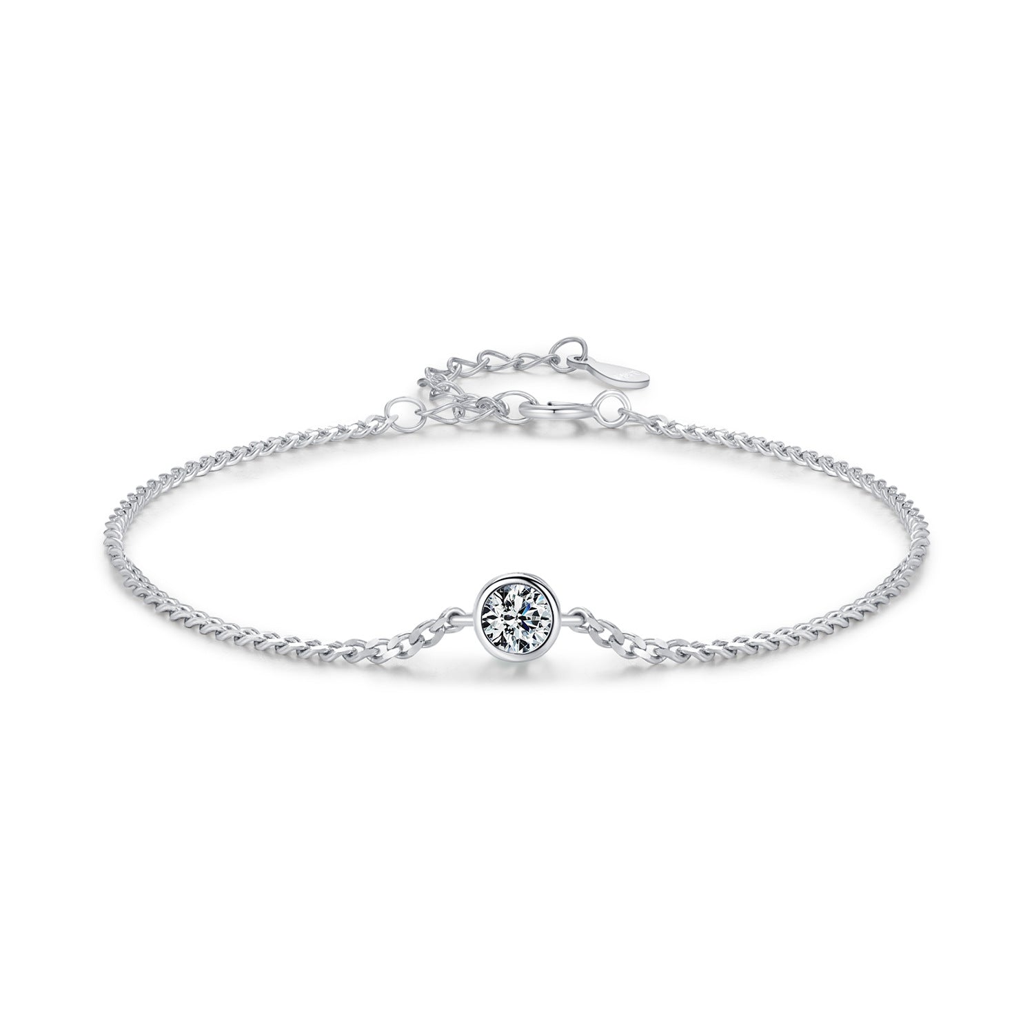 Wholesale  diamond s925 sterling silver single diamond simple chain bracelet