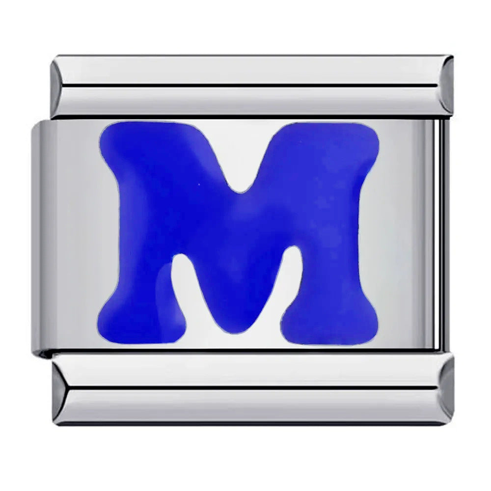 Wholesale Italian Charm Bracelet 9mm DIY blue English initials Creative Stainless Steel Composable Bracelet