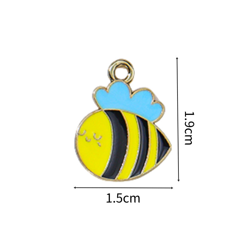 Wholesale 10pcs/pack  Alloy Oil Dripping Cartoon Bee Animal DIY Earrings Keychain Pendant Jewelry Accessories Bag Pendant