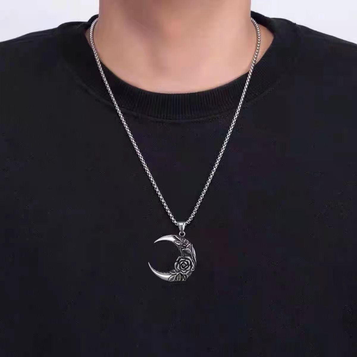 Wholesale Retro Gothic Rose Dark Moon Pendant Necklace,  Zinc Alloy Plated,  Fashion Accessory for Women