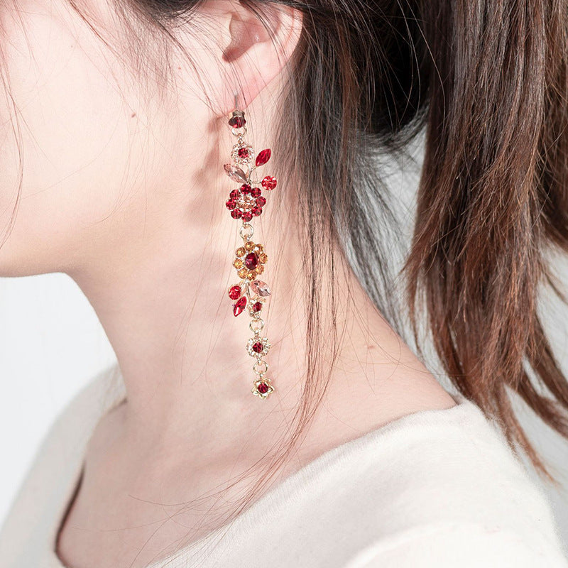 Wholesale Alloy Flower Tassel Earrings
