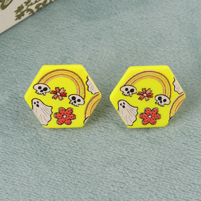 Wholesale   Ghost Bat Geometric Flowers Acrylic Earrings