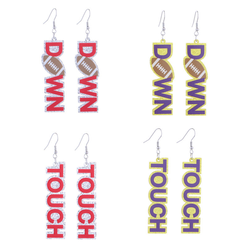 Wholesale acrylic printed super bowl featured football series creative letter earrings