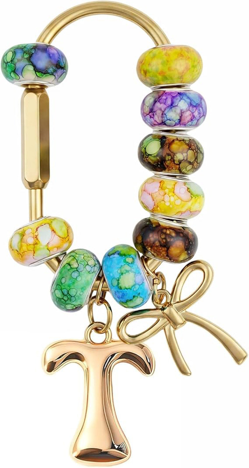 Wholesale Acrylic Colorful Beaded Letter Keychain Cute Bag Charm And Phone Pendant Trendy Car Key Accessory Boutique Resale Gift