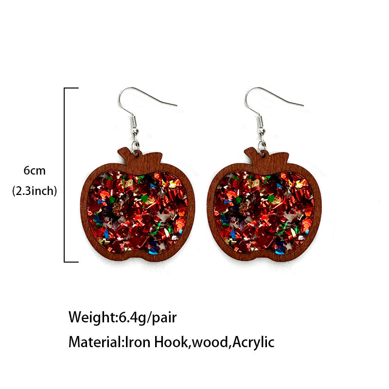 Wholesale Shiny Acrylic Earrings Wood Frame Teacher Back To School Gift Fashion Accessory