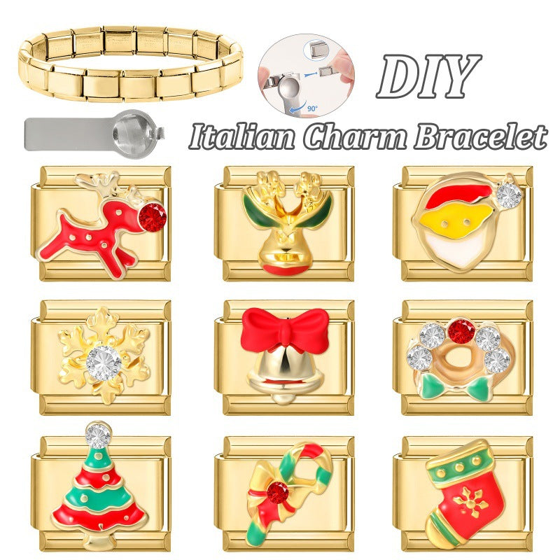 Wholesale  Italian Charm Bracelet 9mm DIY Christmas Celebration Creative Stainless Steel Composable Bracelet