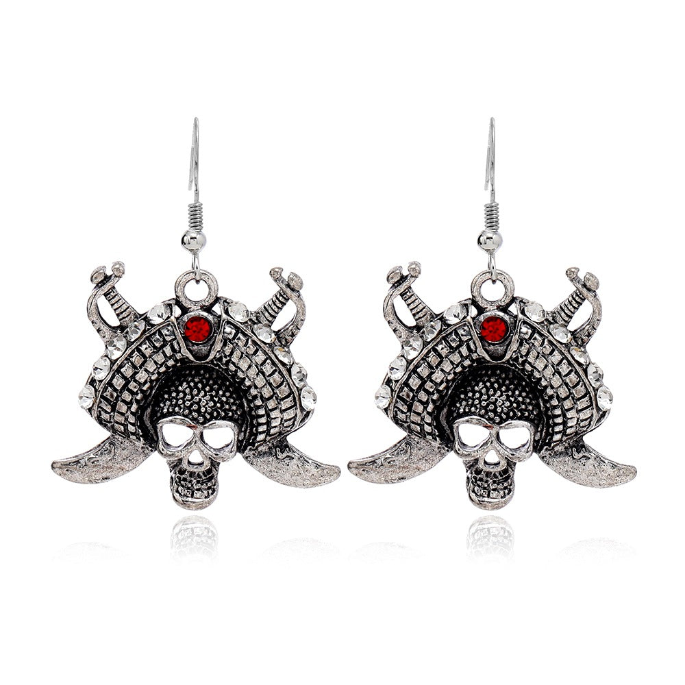 Wholesale Alloy Ancient Silver Skull Pirate Earrings  Fashion Accessory