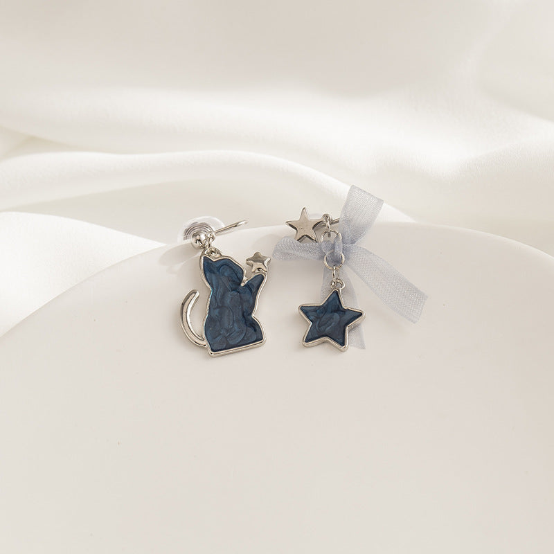 Wholesale Blue Star Bow Cat Clip-On Stud Earrings Sweet Cute Fashion Accessory for Party Boutique