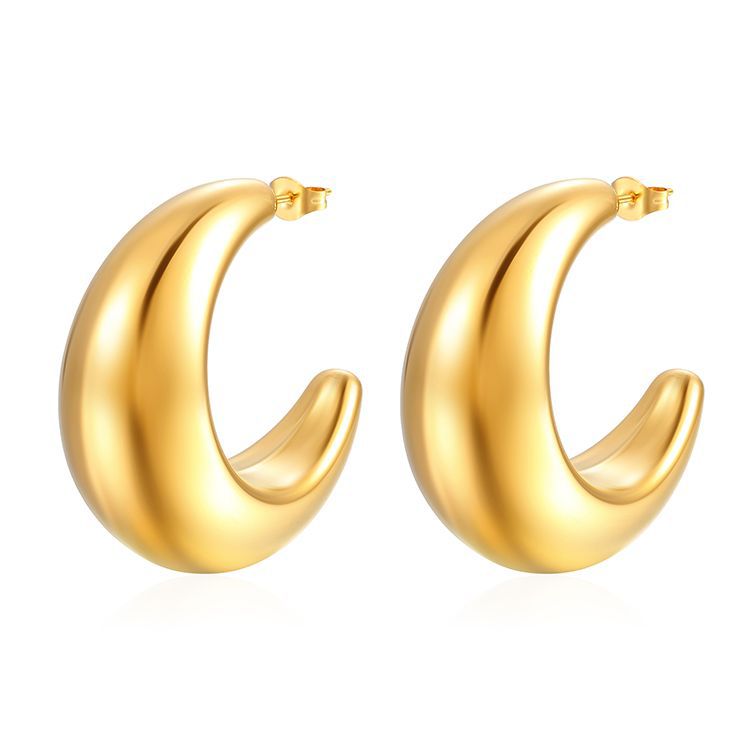 Wholesale Stainless Steel 18K Gold Oversized Crescent Hollow Earrings ACC-ES-MuShan028