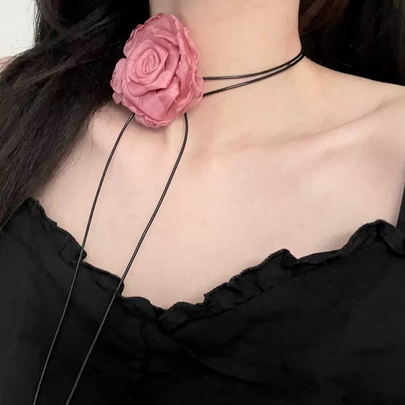 Wholesale Handmade Fabric Flower Choker Necklace With Wax Rope Trendy Jewelry Accessory For Women Gift