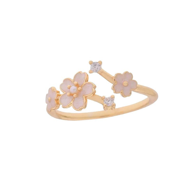 Wholesale Fashion Pearl Flower Rhinestone Ring for Women,  Adjustable Sparkle Jewelry Accessory for Everyday Wear
