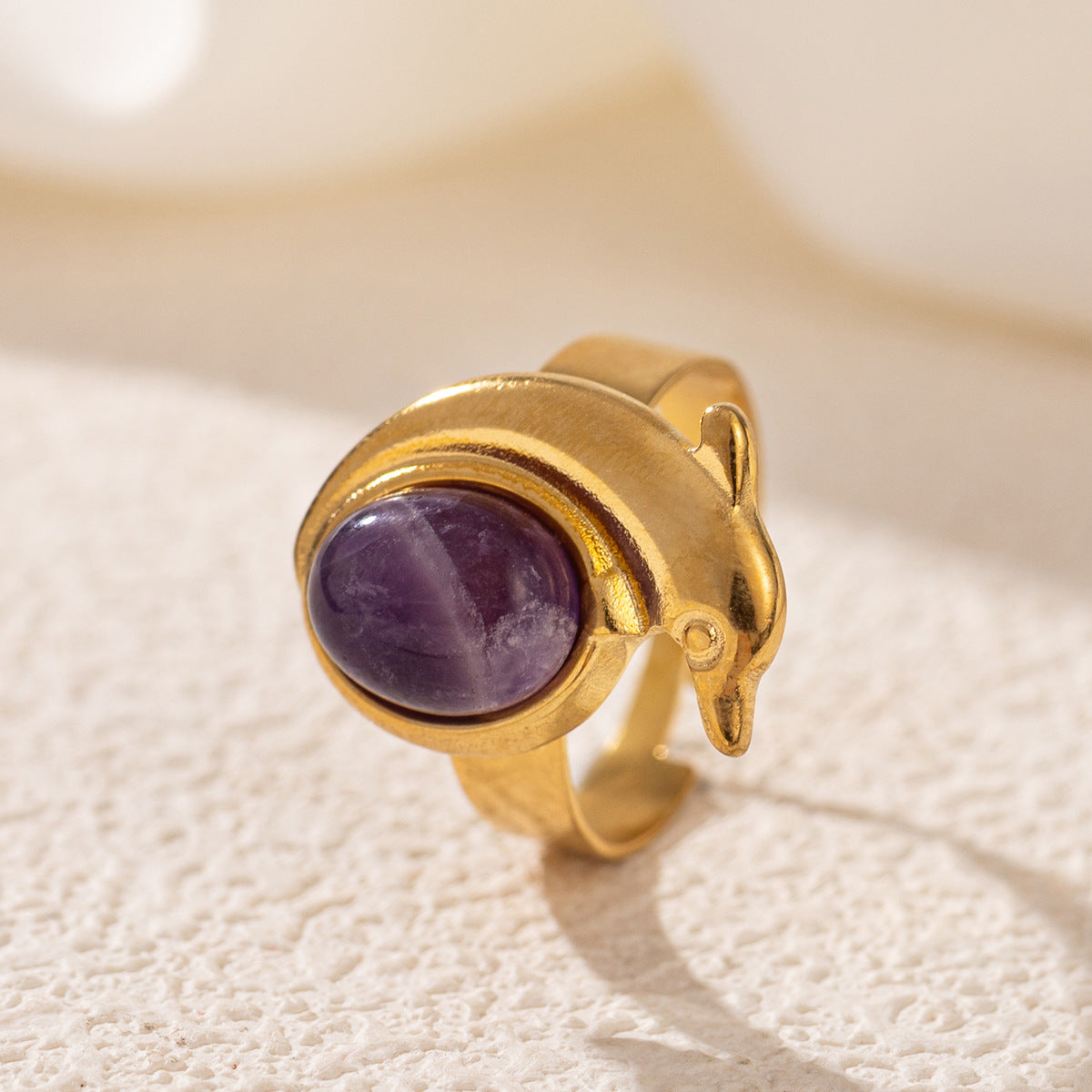 Wholesale Stainless Steel 18K Gold Open Turquoise Ring