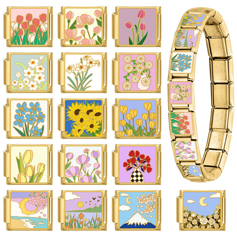 Wholesale 9mm Italian Charm Starter Bracelets DIY Flower Series Stainless Steel Composable Bracelet