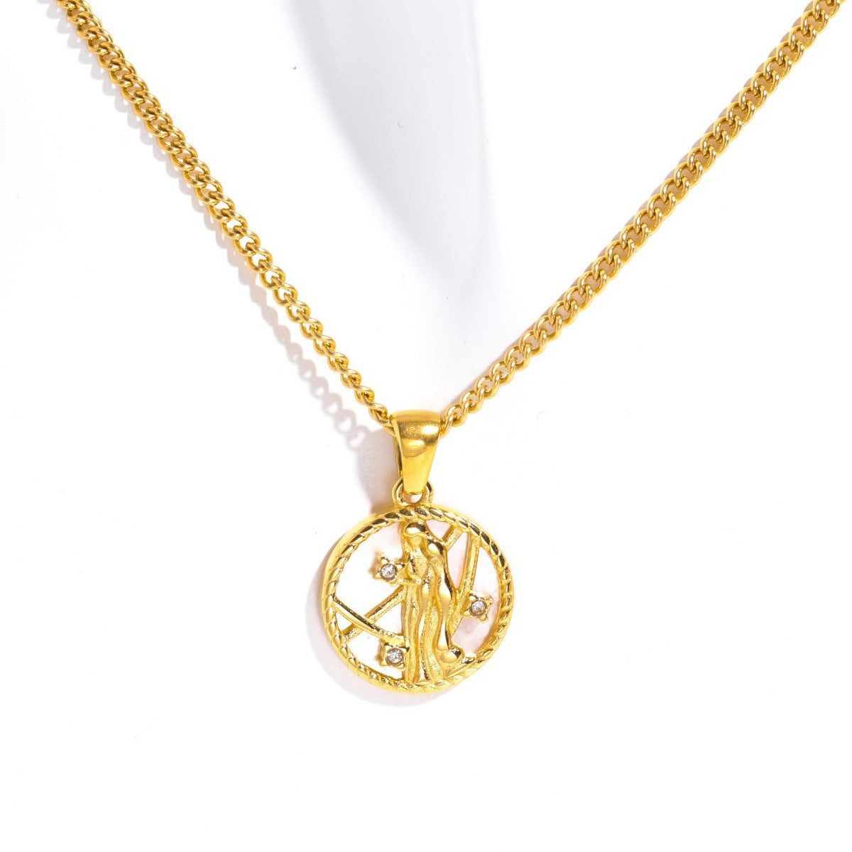 Wholesale 12 Zodiac Signs Shell 12 Zodiac Signs Coin Necklace 18k Gold Stainless Steel Necklace ACC-NE-Jipei014