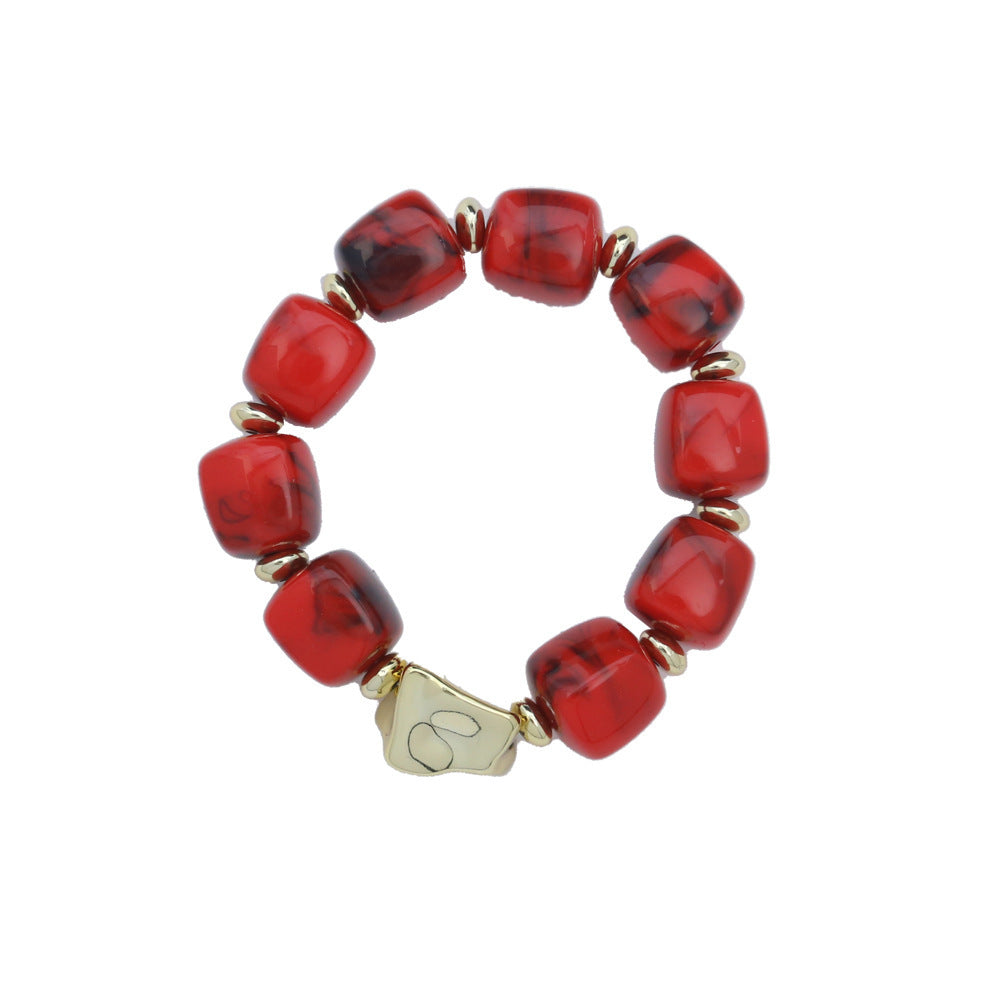 Wholesale Modern Chinese Style Acrylic Beaded Bracelet Colorful Square Candy Beads Women S Fashion Jewelry Gift Everyday