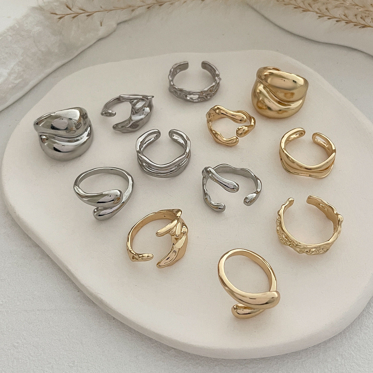 Wholesale Water drop alloy irregular glossy ring set