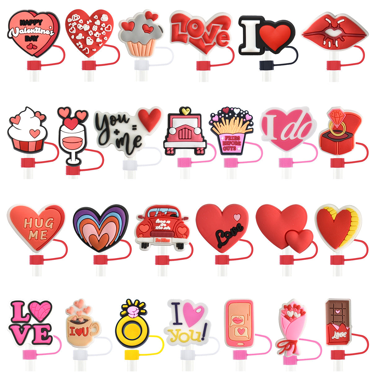 Wholesale Random 100pcs 10mm Straw Tube Cap Valentine's Day Love PVC Soft Rubber Straw Plugs ACC-SCR-RYY016