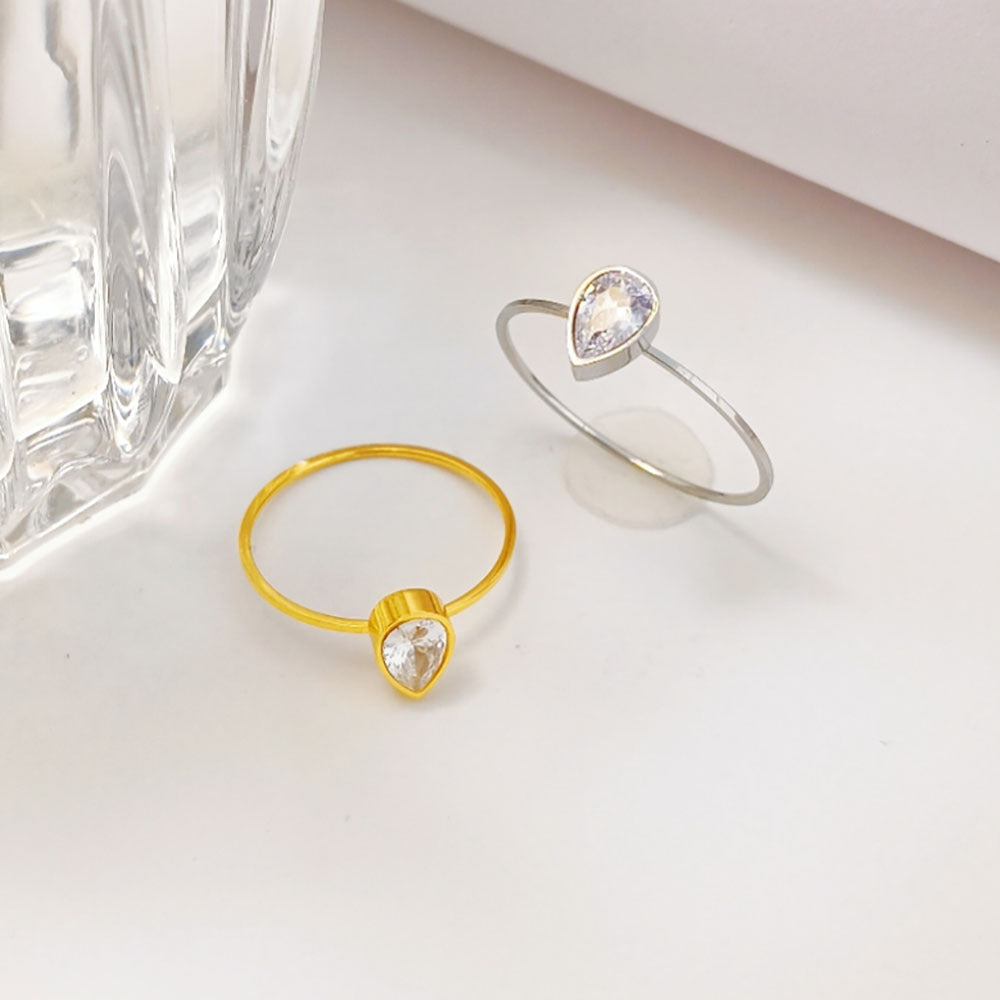 Wholesale  temperament water drop zircon ring light luxury fashion personality stainless steel ring