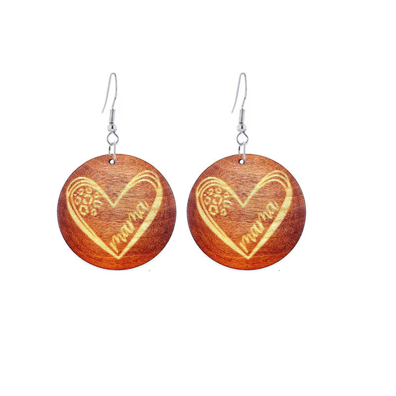 Wholesale Mother's Day Gift MAMA Wooden Earrings ACC-ES-YiYuan015