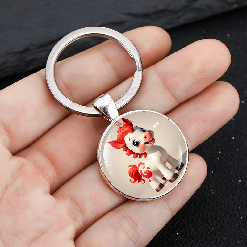 Wholesale Round keychain with zodiac pattern