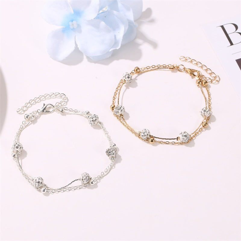 Wholesale Double-layer Shambhala diamond ball crystal anklet