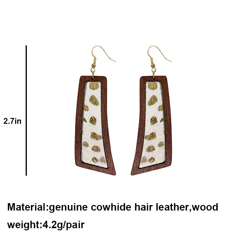 Wholesale 3 pieces of wooden leopard print and cow print leather earrings