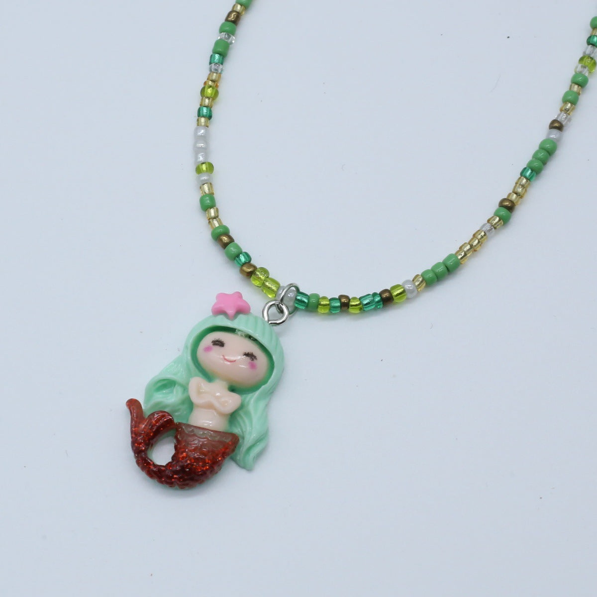 Wholesale gradient mermaid necklace  rice beads beaded necklaces