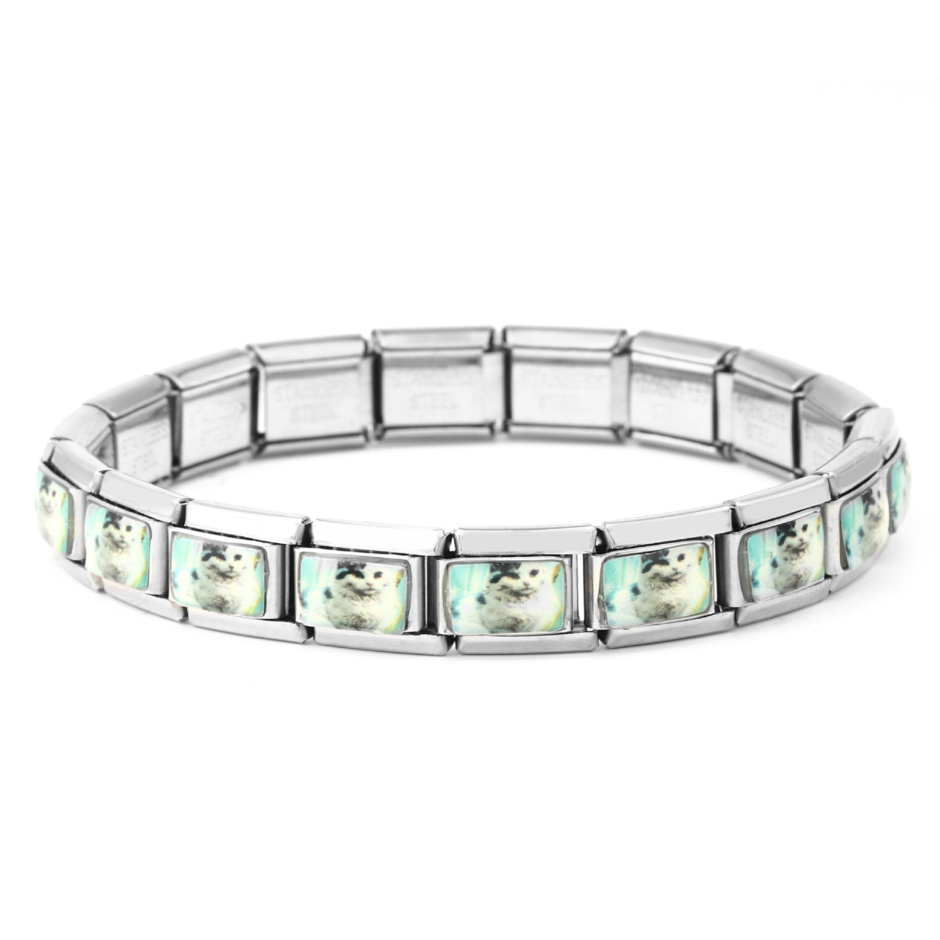 Wholesale 10pcs Italian Charm Bracelet 9mm DIY Spliced Removable Stainless Steel Cartoon Cat Composable Bracelet ACC-BT-XY026
