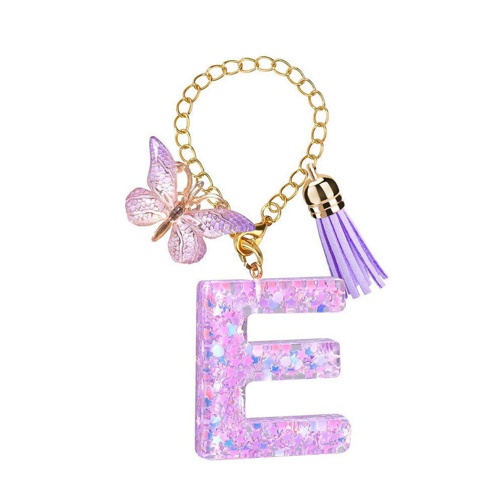 Wholesale  26 Letters Butterfly Tassel Pendant Keychains