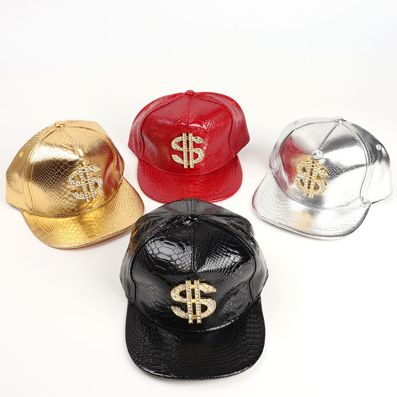 Wholesale Leather Hip Hop Brim Hat Dollar Sign Alligator Pattern Baseball Cap