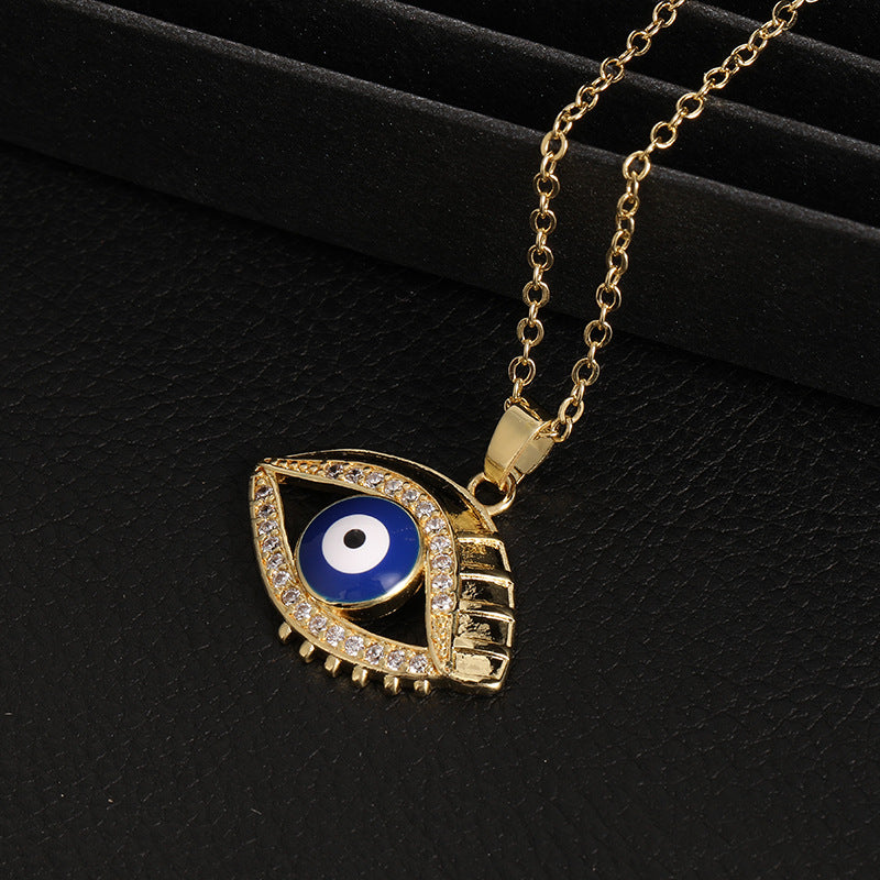 Wholesale Copper Clavicle Chain Colored Zircon Eye Pendant Evil Eye Necklaces ACC-NE-SY011