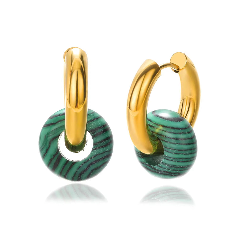 Wholesale Stainless steel earrings plated with 18K gold and natural stone