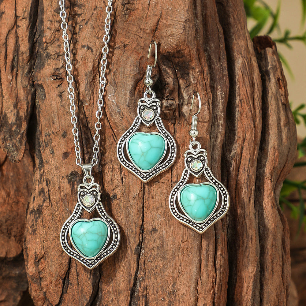 Wholesale Bohemian Turquoise Long Pendant Earrings Set for Party Jewelry Accessory