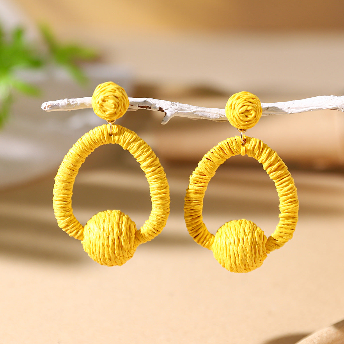 Wholesale Bohemian Exaggerated Raffia Earrings Hand Woven ACC-ES-XLH002