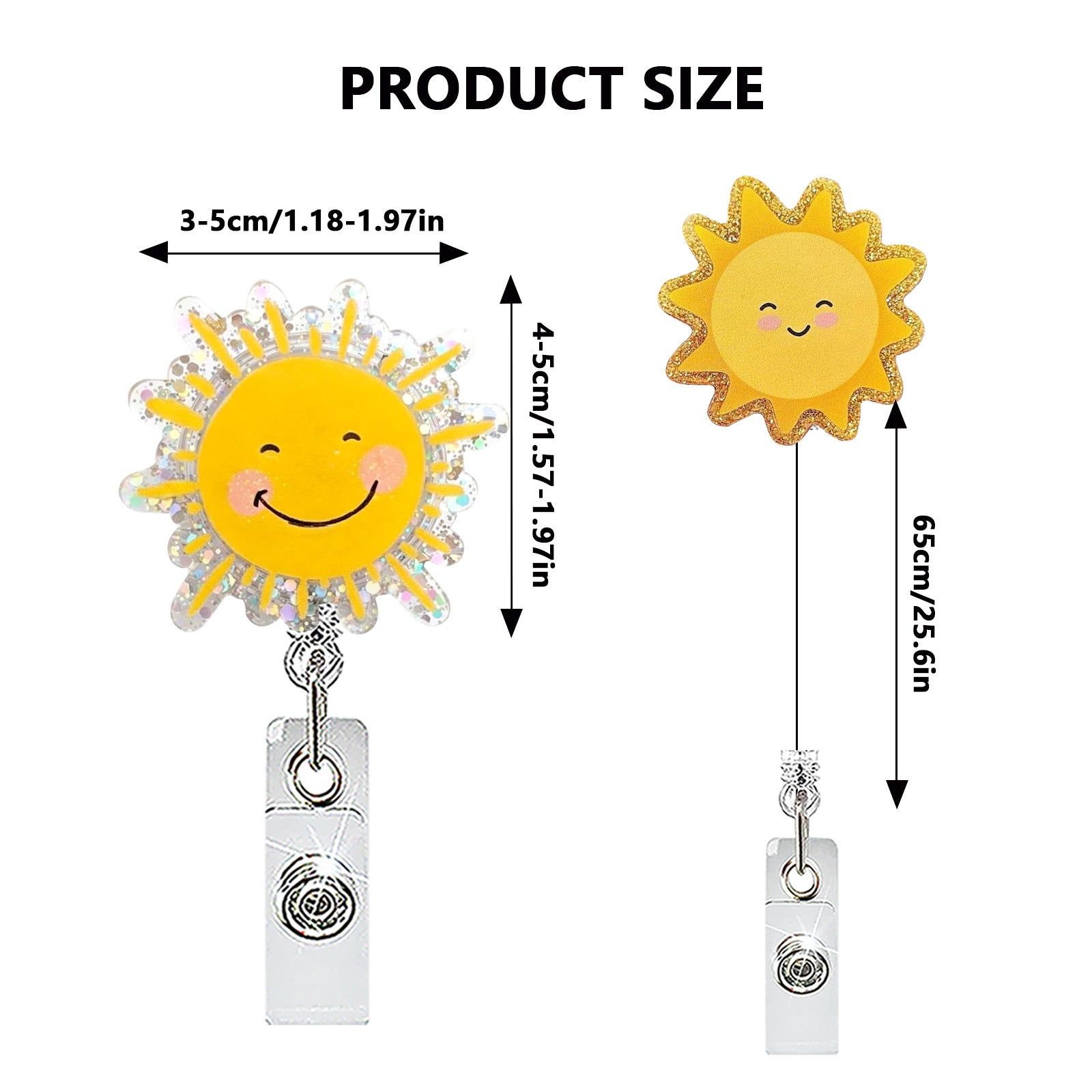 Wholesale Glitter Acrylic Retractable Badge Reel with Sun Design,  65cm Telescopic Cord,  Chic ID Card Holder for Office,  Boutique Resale