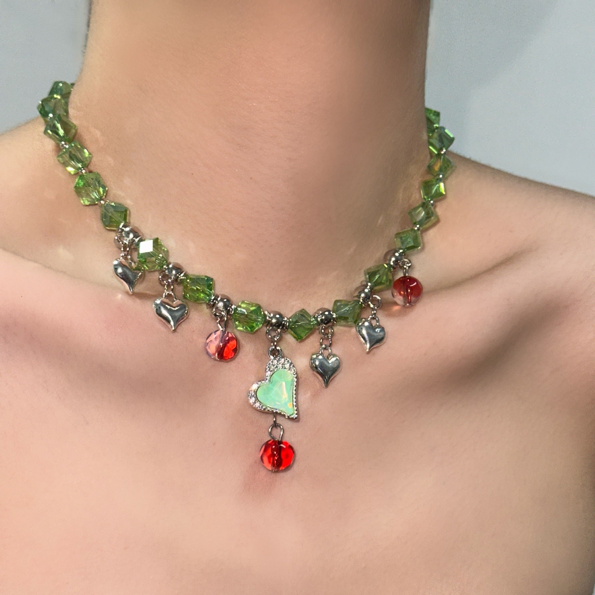 Wholesale Green Crystal Beaded Sweater Necklace